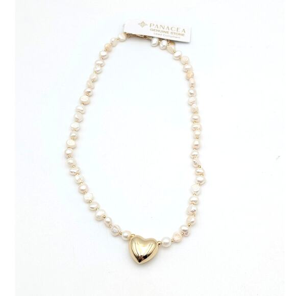 Panacea Women's Freshwater Pearl Heart Shaped Pendant Necklace White/Gold - Picture 6 of 8